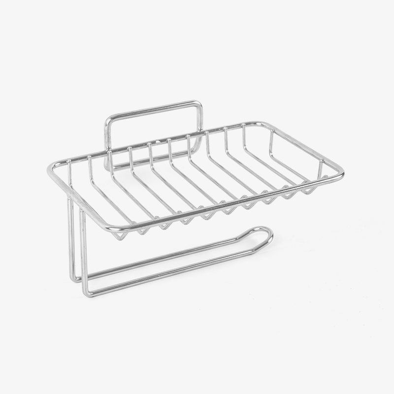 Keramisk tvålkopp med självdränering och stativ i rostfritt stål